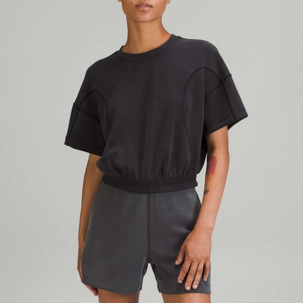Lululemon Softstreme Gathered Crop Sweatshirt Black Womens Large